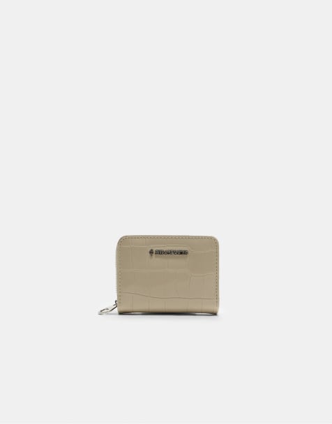 Stradivarius Zipped mock croc purse in ecru - view 1