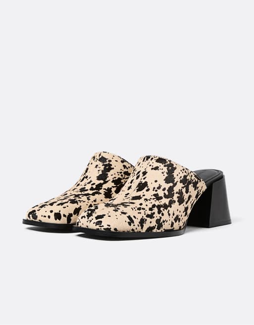 Stradivarius - Zoccoli multicolore con tacco e stampa animalier in pelliccia