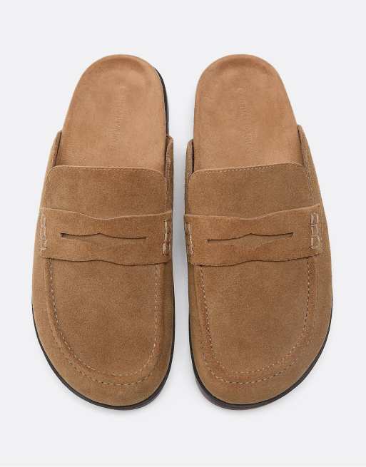 Stradivarius - Zoccoli stile mocassini in pelle beige con schiena scoperta, 3 di 5