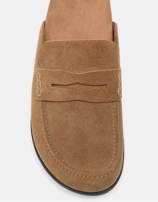 Stradivarius - Zoccoli stile mocassini in pelle beige con schiena scoperta, 4 di 5