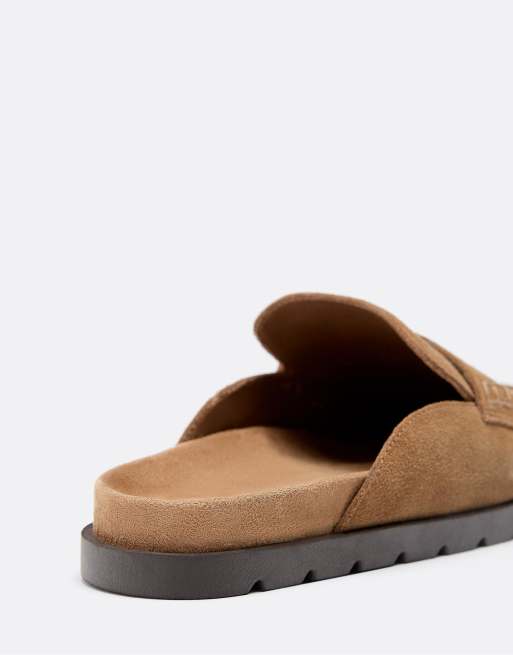 Stradivarius - Zoccoli stile mocassini in pelle beige con schiena scoperta, 5 di 5