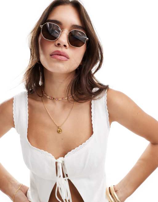 Stradivarius – Złote okrągłe okulary przeciwsłoneczne bez oprawek
