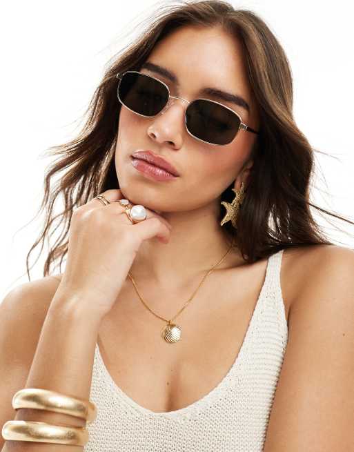 Stradivarius – Złote okulary przeciwsłoneczne bez oprawek w stylu retro
