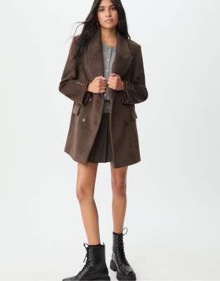 Stradivarius - Zweireihiger Mantel in Braun mit regulärer Passform-Brown