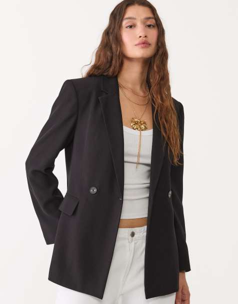 Stradivarius – Zweireihiger Slim-Fit-Blazer in Schwarz - view 1