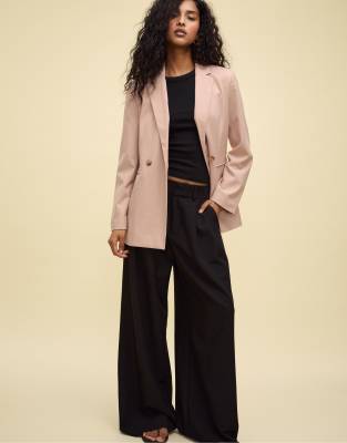 Stradivarius - Zweireihiger Slim Fit Blazer in Staubrosa
