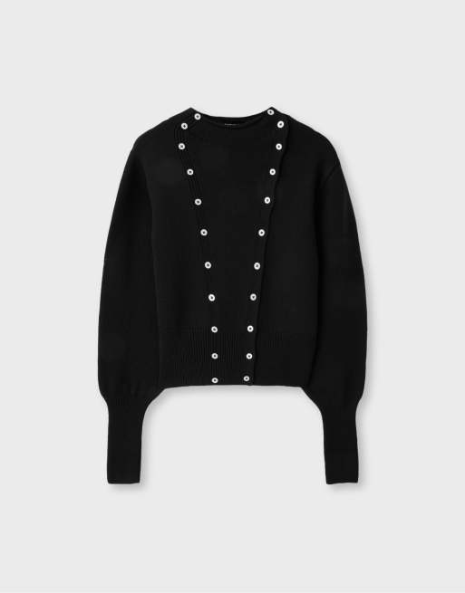 Stradivarius zweireihiger Strickpullover in Schwarz, 5 von 6