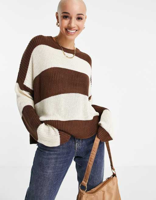 Stradvarius stripe jumper in brown and cream | ASOS