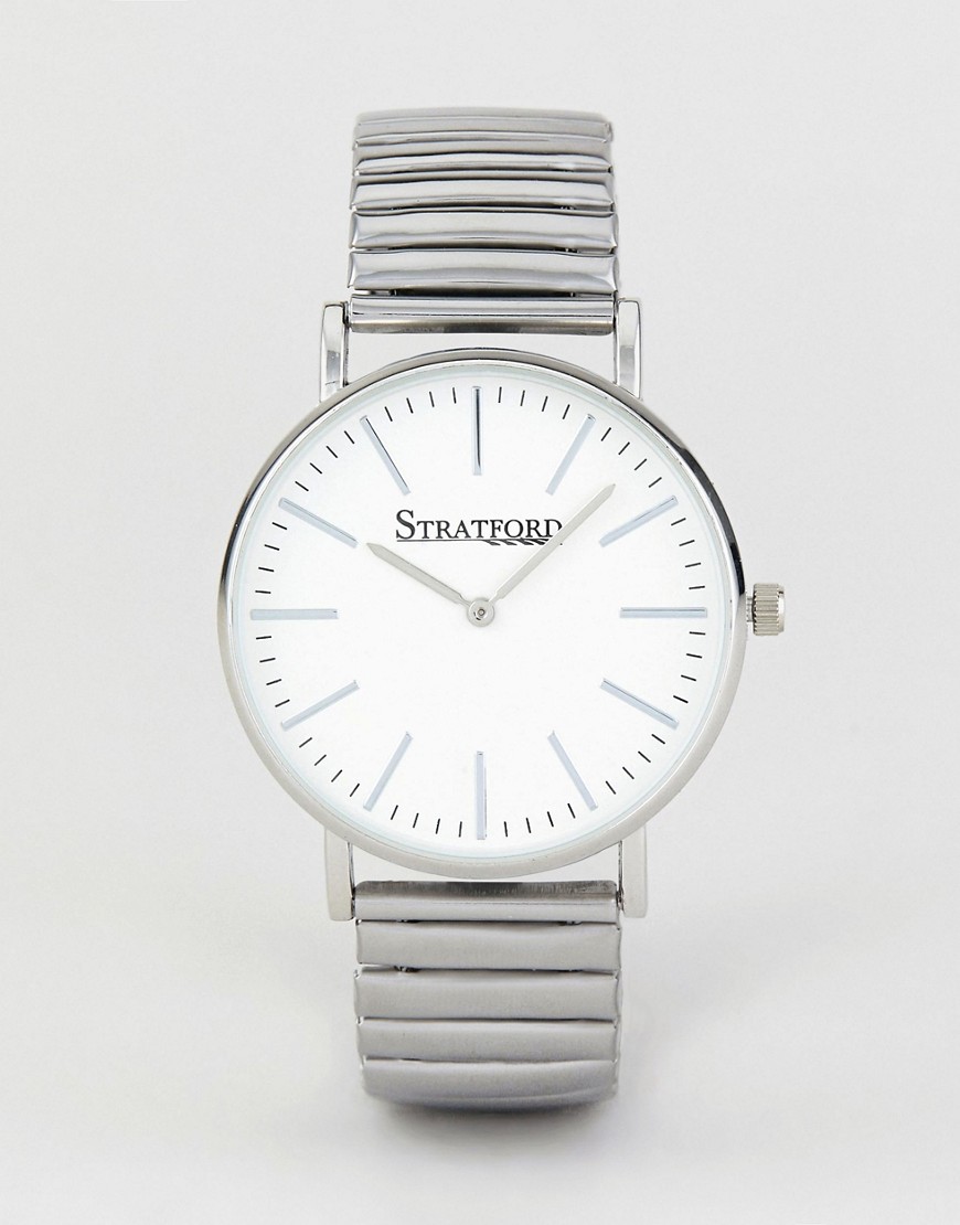 Stratford - Horloge met witte wijzerplaat en zilverkleurig bandje