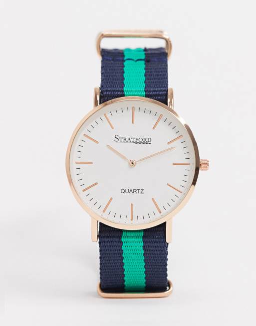 Stratford Montre homme rayures en nylon Bleu marine et blanc