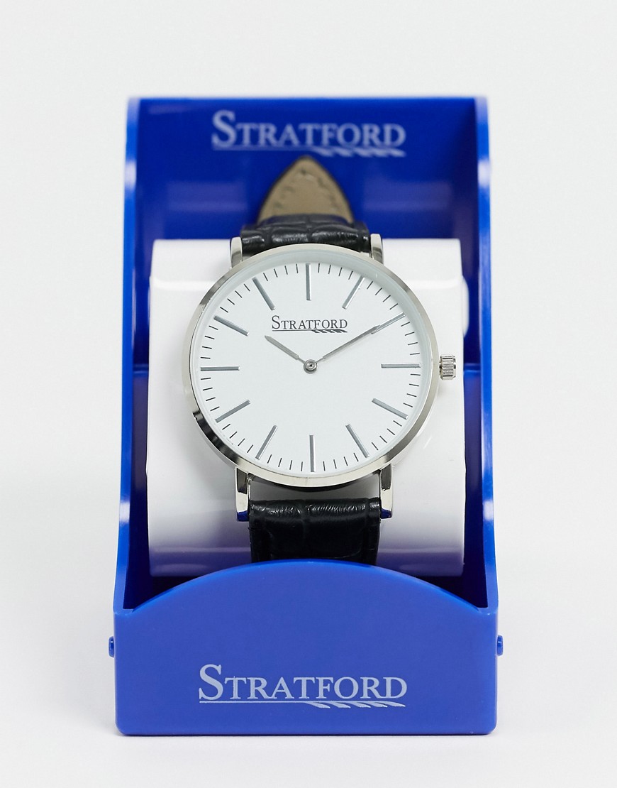 Stratford - Zwart horloge met zilverkleurige wijzerplaat