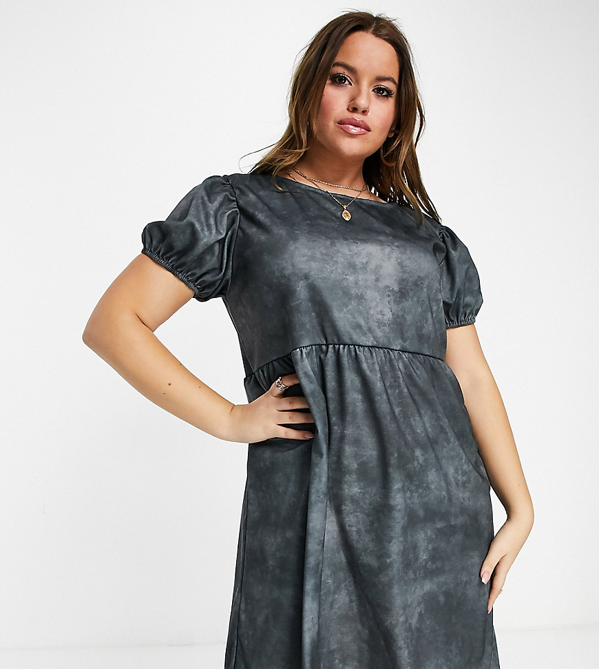 Street Collective Curve jersey tiered smock dress in washed charcoal-Grey