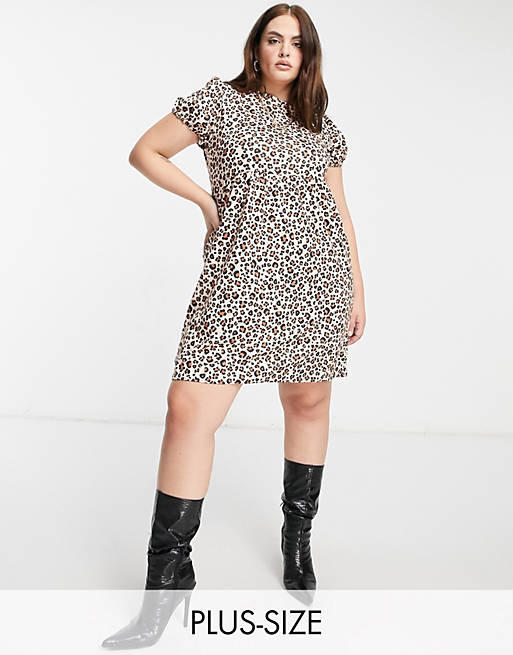 Street Collective Curve - Lagdelt smock-kjole i leopardmønstret jersey
