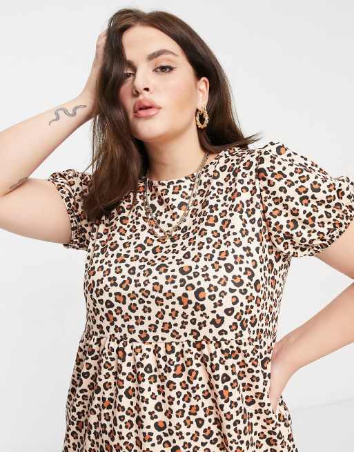 Street Collective Curve – Leopardmönstrad panelsydd smockklänning i jersey, 3 av 4