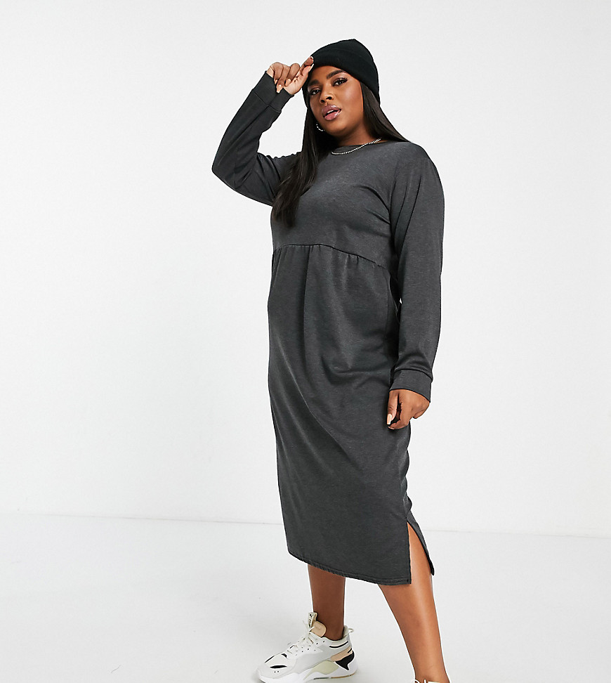 Street Collective Curve midi sweater dress in charcoal gray-Grey