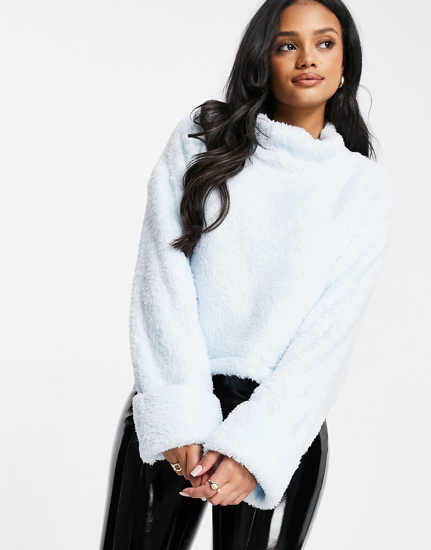 Street Collective oversized high neck borg fleece with elasticated waist in blue
