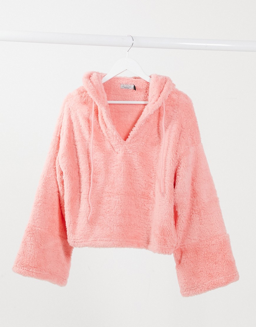 Street Collective - Oversized hoodie van fleece in roze-Oranje