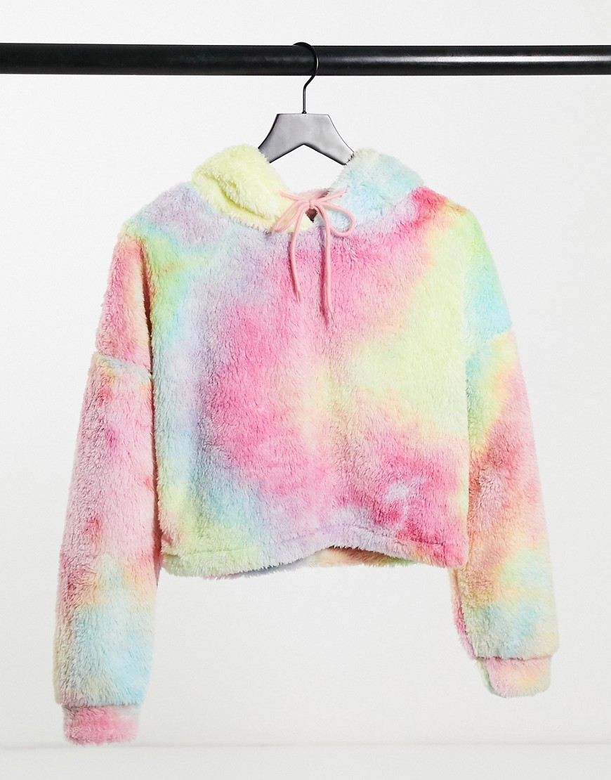 Street Collective teddy fleece hoodie in multi tie-dye