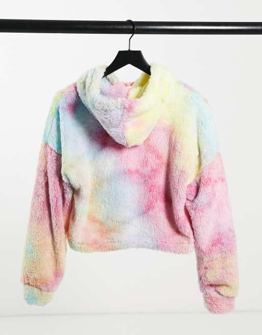 Street Collective teddy fleece hoodie in multi tie dye