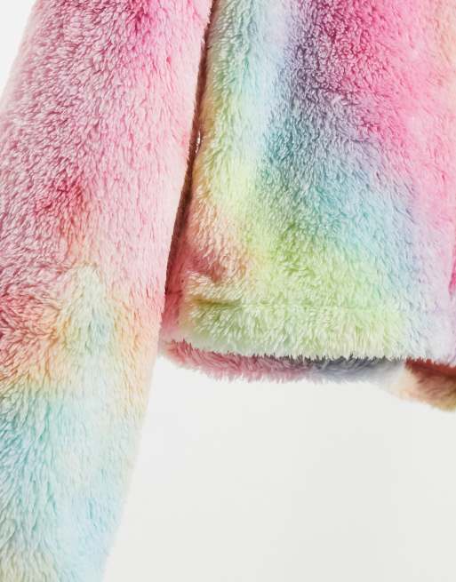 Drawstring hooded tie dye teddy online coat