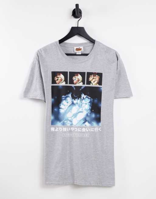 Street Fighter - Ryu Hadoukan - Oversized T-shirt in grijs 