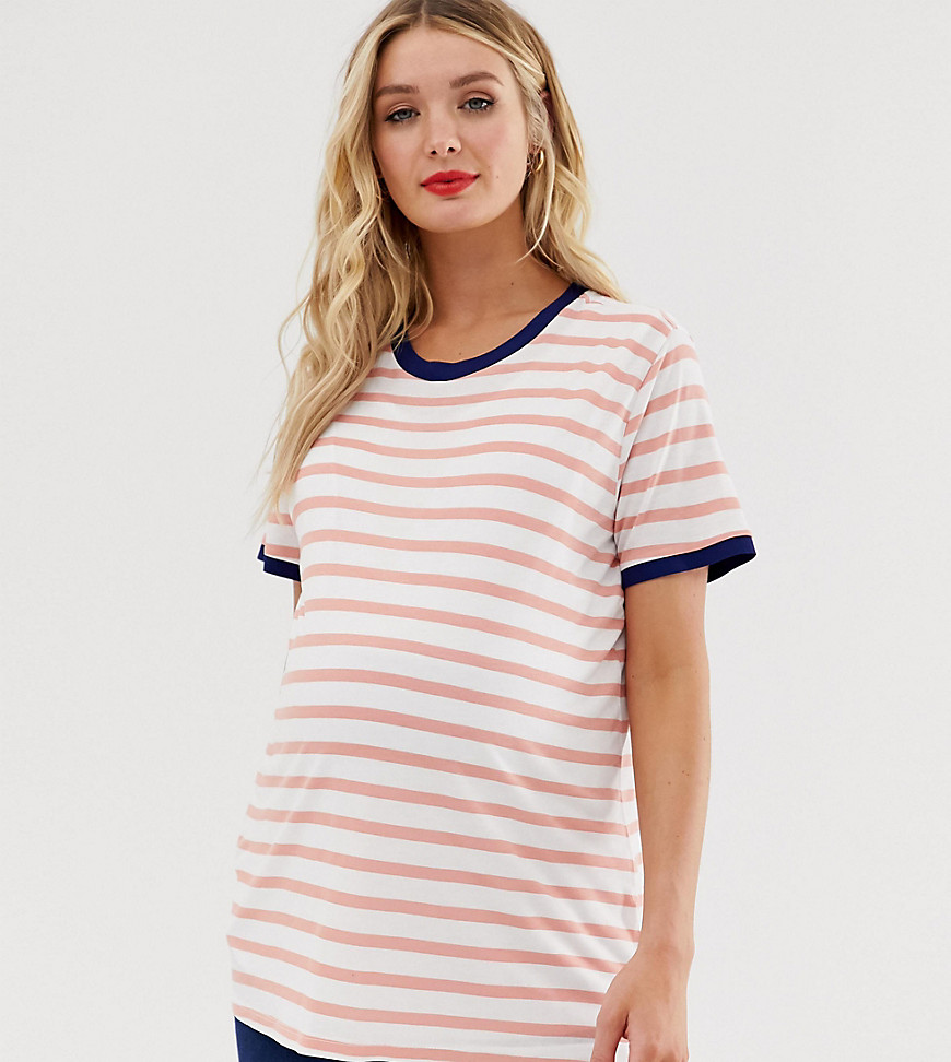 Stribet ammevenlig T-shirt med kontrastbånd fra ASOS DESIGN Maternity-Multifarvet