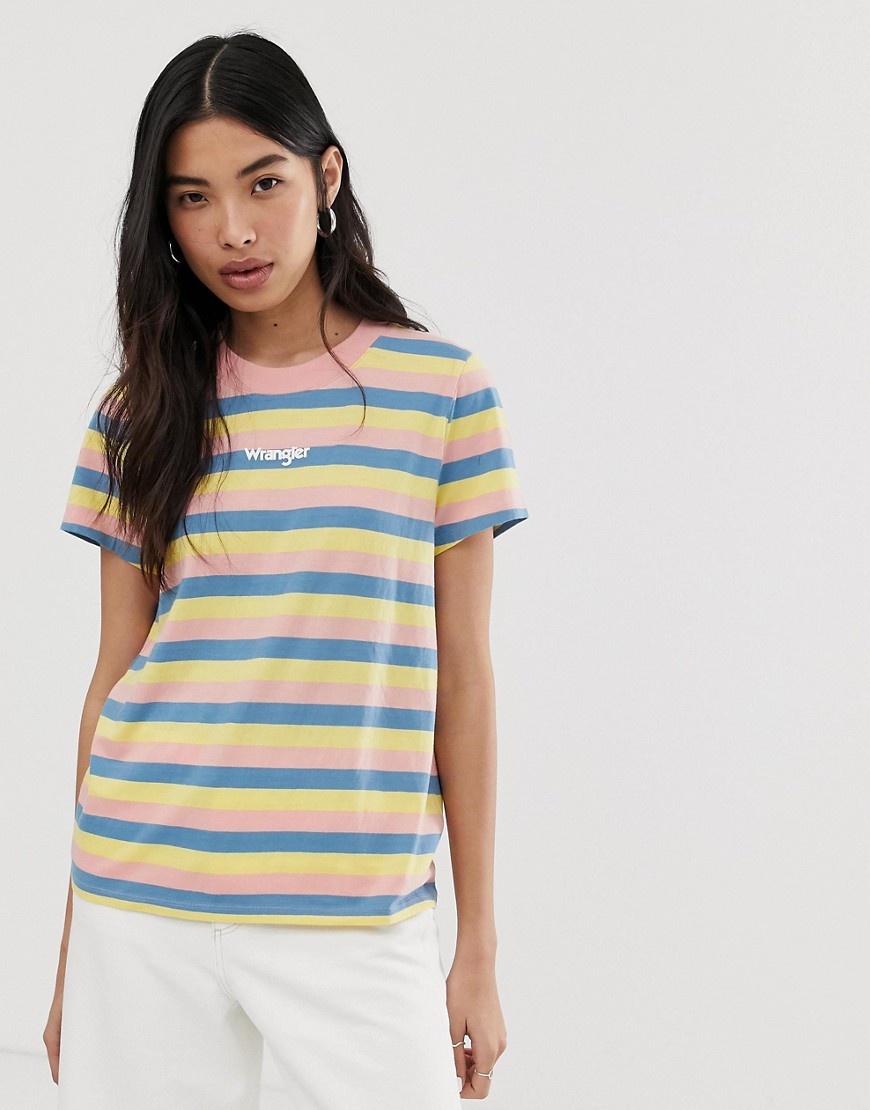Stribet vintage-t-shirt med logo fra Wrangler-Multifarvet
