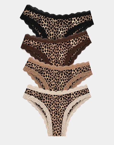 Stripe and Stare Brazilian knicker four pack in brown - view 1