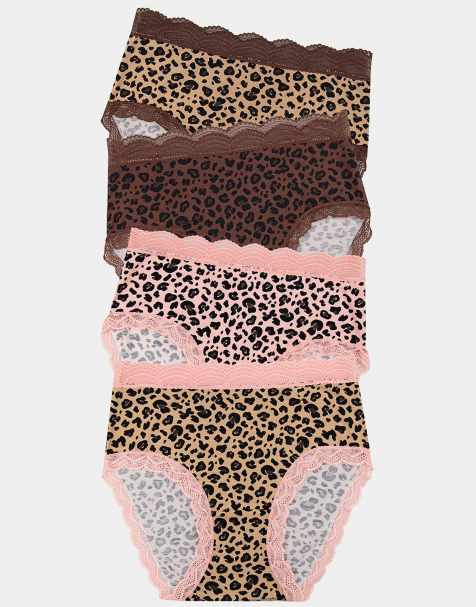 Stripe and Stare High rise knicker four pack in brown - view 1