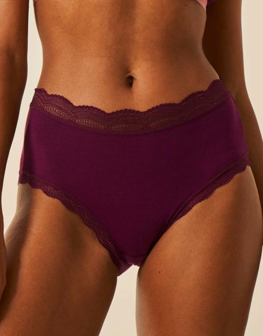 Stripe and Stare High rise knicker in burgundy, 4 of 7