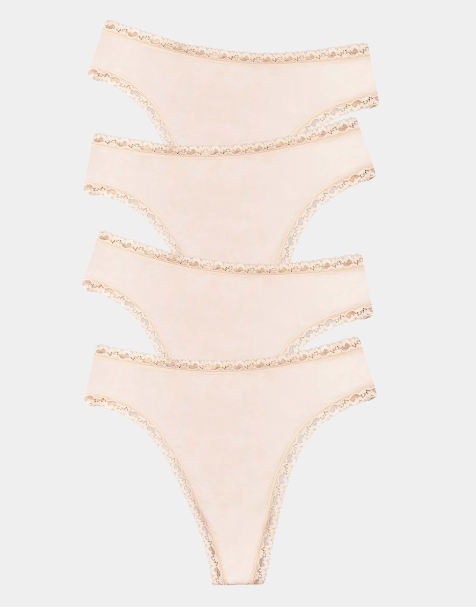 Stripe and Stare High waisted thong four pack in beige - view 1