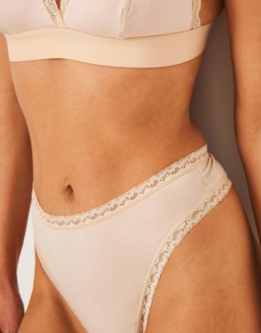 Stripe and Stare High waisted thong four pack in beige, 4 of 4