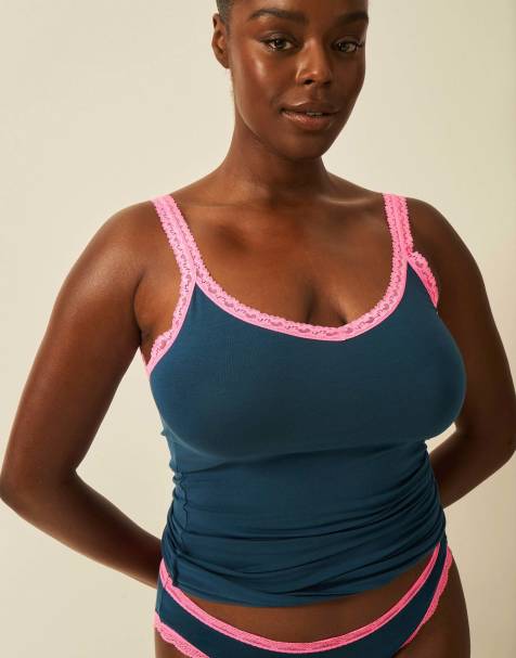 Stripe and Stare Lace cami in navy - view 1