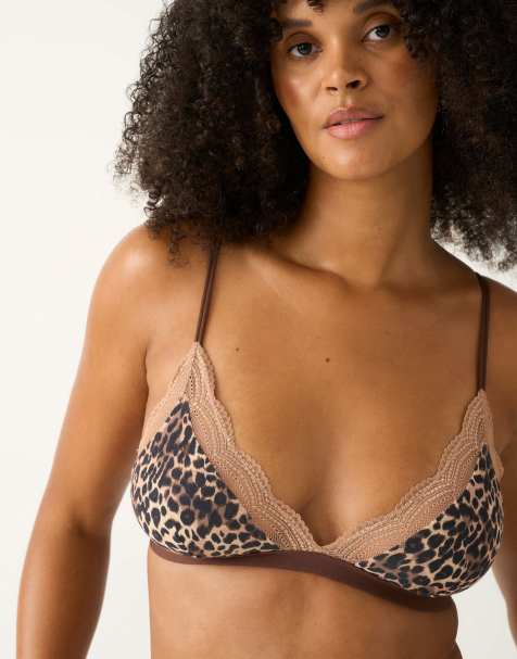 Stripe and Stare Light lace triangle bra in brown - view 1