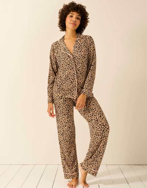 Stripe and Stare Long pyjama set in brown - view 1