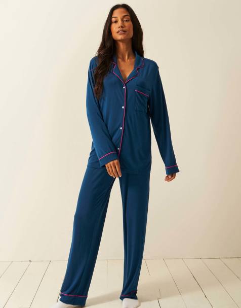 Stripe and Stare Long pyjama set in navy - view 1