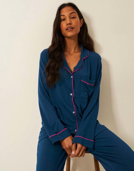 Stripe and Stare Long pyjama set in navy, 4 of 7