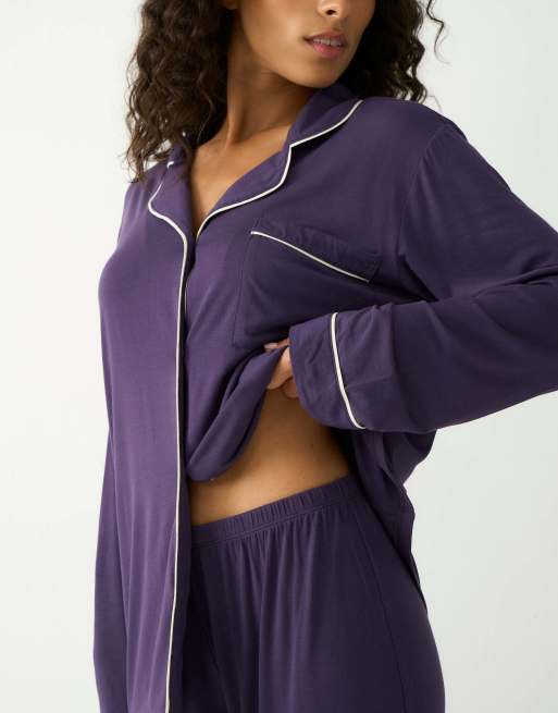 Stripe and Stare Long pyjama set in navy, 3 of 5