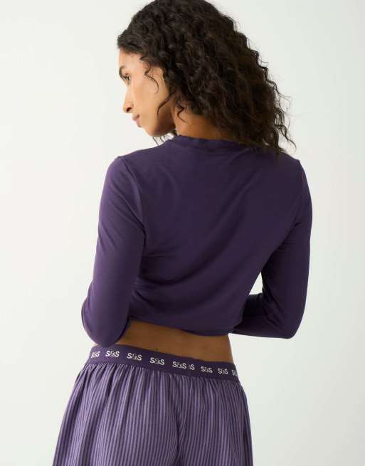 Stripe and Stare Long sleeve under layer top in navy, 2 of 5