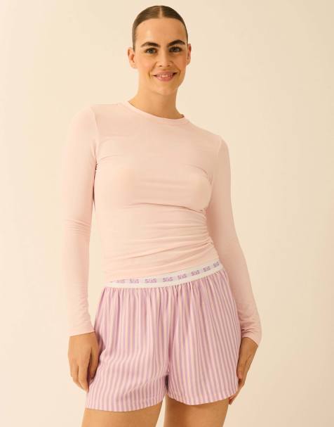 Stripe and Stare Long sleeve under layer top in pink - view 1