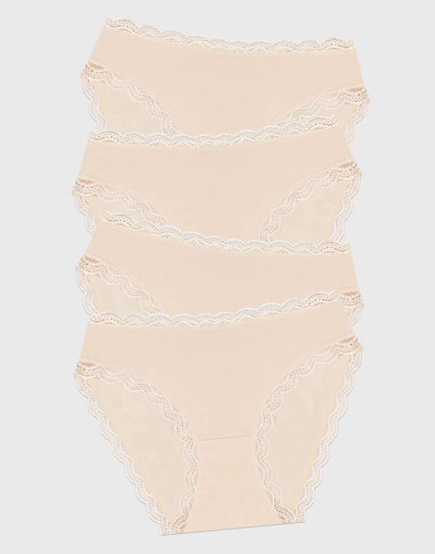 Stripe and Stare Mid rise high leg knicker four pack in beige - view 1