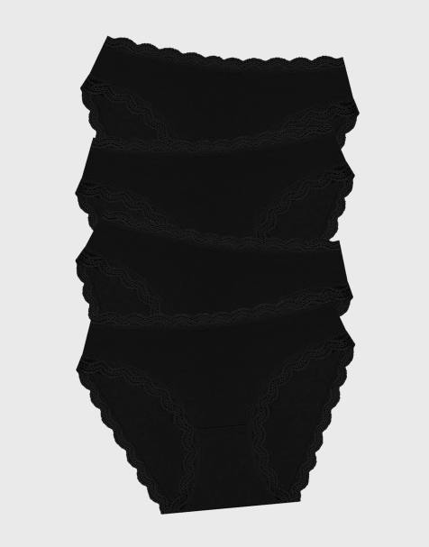 Stripe and Stare Mid rise high leg knicker four pack in black - view 1