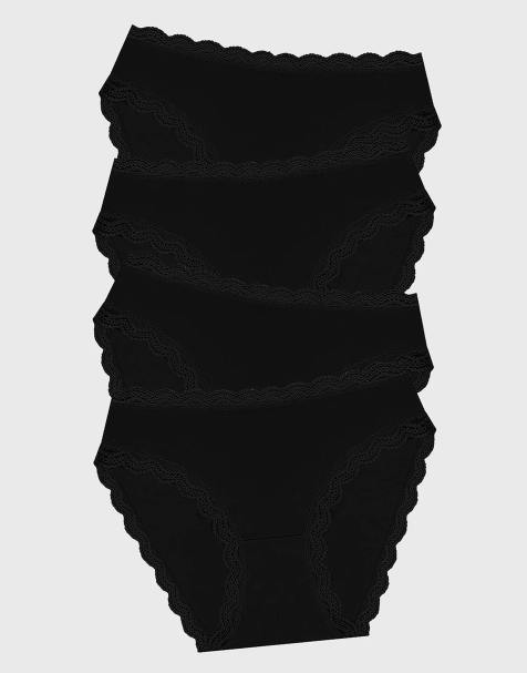 Stripe and Stare Mid rise high leg knicker four pack in black - view 1