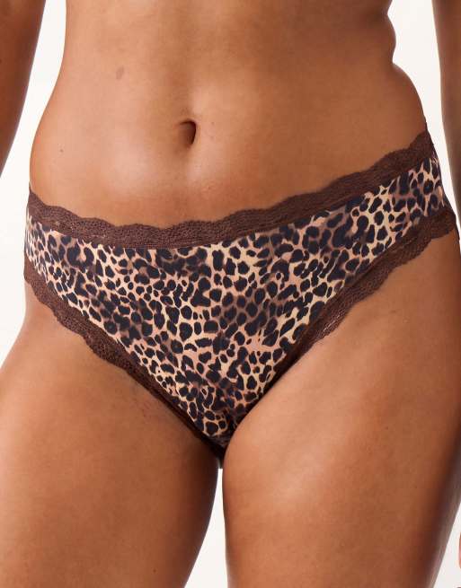 Stripe and Stare Mid rise high leg knicker four pack in brown, 3 of 6