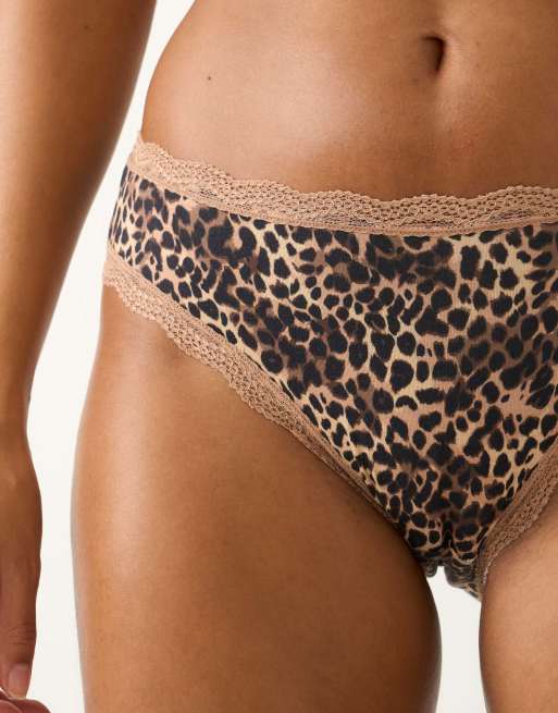 Stripe and Stare Mid rise high leg knicker four pack in brown, 4 of 6