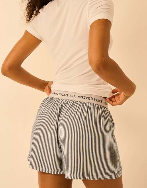 Stripe and Stare Pyjama shorts in navy, 2 of 7