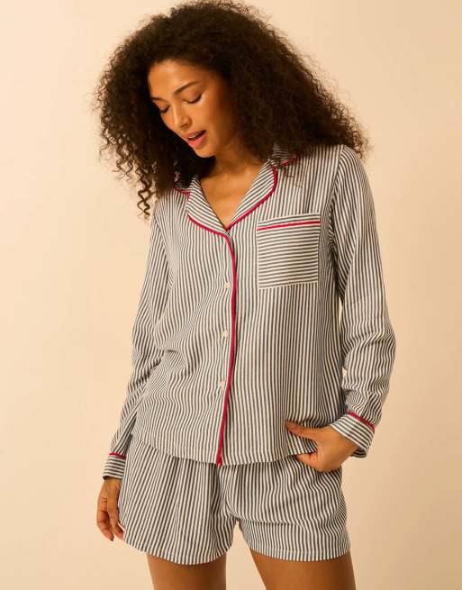 Stripe and Stare Pyjama shorts in navy, 6 of 7