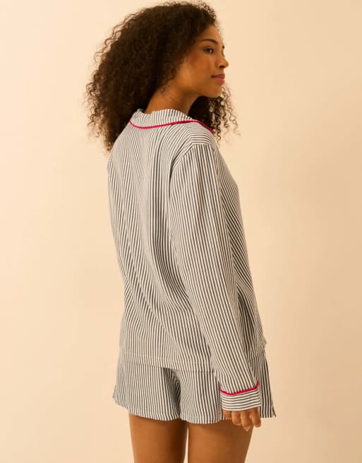 Stripe and Stare Pyjama shorts in navy, 7 of 7