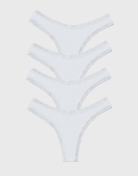 Stripe and Stare Thong four pack in white - view 1