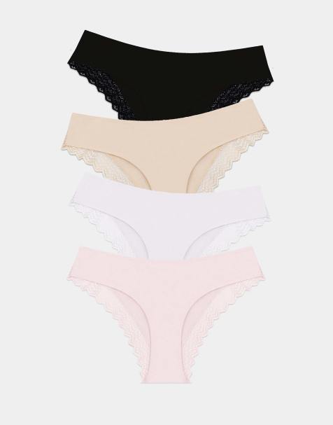 Stripe and Stare Zigzag lace brazilian knicker four pack in multi - view 1